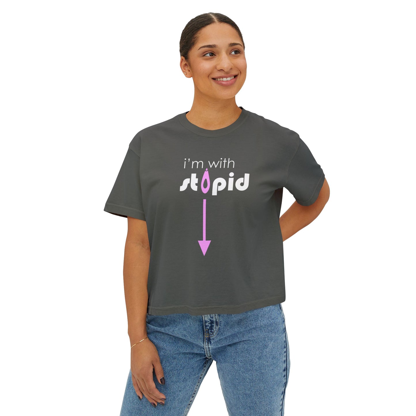 "I'm With Stupid" Women's Boxy Tee - Fun Graphic T-Shirt for Casual Wear