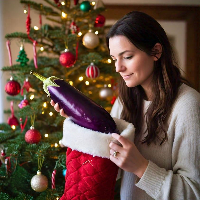 Woman with Purple Emoji - Christmas Card